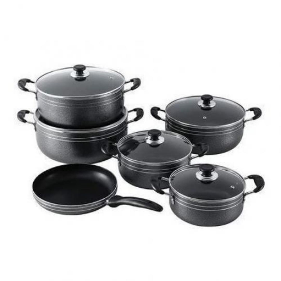 Original TC 14pc Non-Stick Cookware Set – 5 Pots with Glass Lids, 26cm Frying Pan, Nonstick Spoons & Scotch Brite – Easy-Clean Kitchen Cooking Pot Set
