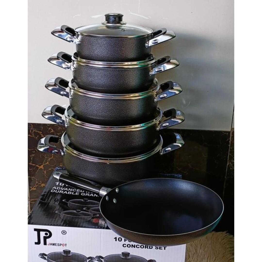 【Promotion】Jamespot 11PCS Aluminum Non-stick Cookware Set Pot Set（5pcs Pots+5pcs lids)+1PC 26CM Pan Cooking Pots Sufuria 18CM+20CM+22CM+24CM+26CM