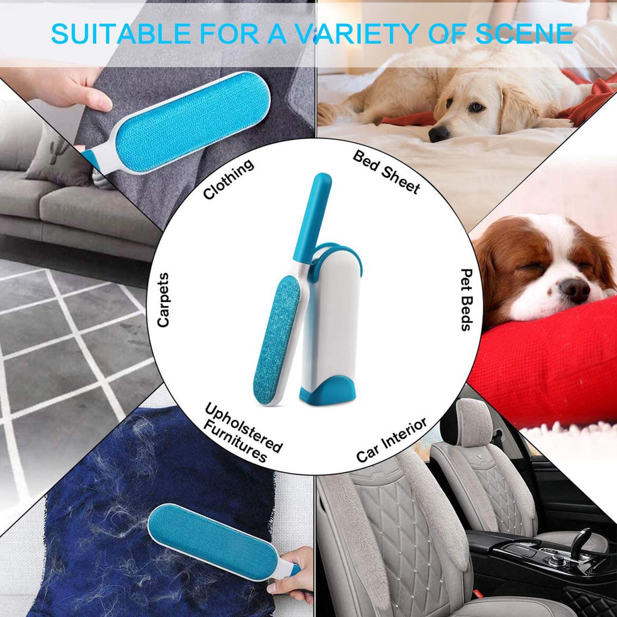 Pet Hair Remover, Reusable Cat Double-Sided Lint Brush with Self Cleaning Base Removes Dog Cat Fur from Clothing, Furniture,Car,Fabric Set-Travel Size Included,Lint Roller Brush