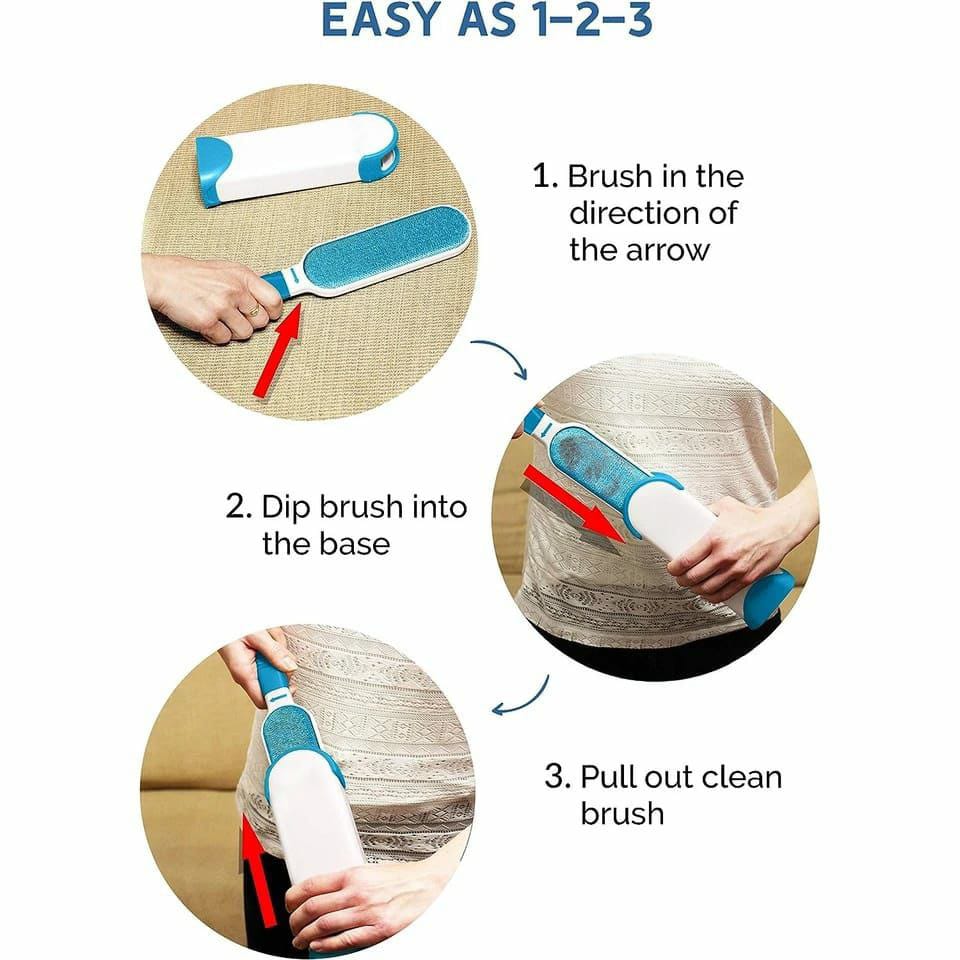 Pet Hair Remover, Reusable Cat Double-Sided Lint Brush with Self Cleaning Base Removes Dog Cat Fur from Clothing, Furniture,Car,Fabric Set-Travel Size Included,Lint Roller Brush