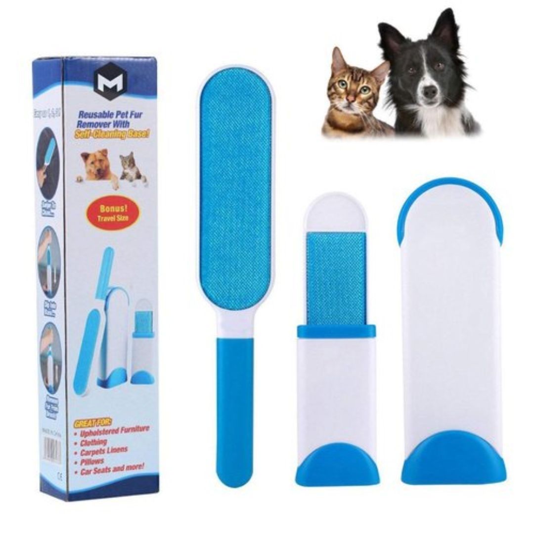 Pet Hair Remover, Reusable Cat Double-Sided Lint Brush with Self Cleaning Base Removes Dog Cat Fur from Clothing, Furniture,Car,Fabric Set-Travel Size Included,Lint Roller Brush