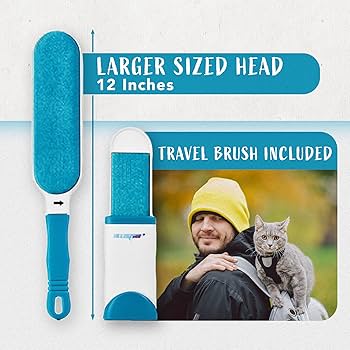 Pet Hair Remover, Reusable Cat Double-Sided Lint Brush with Self Cleaning Base Removes Dog Cat Fur from Clothing, Furniture,Car,Fabric Set-Travel Size Included,Lint Roller Brush