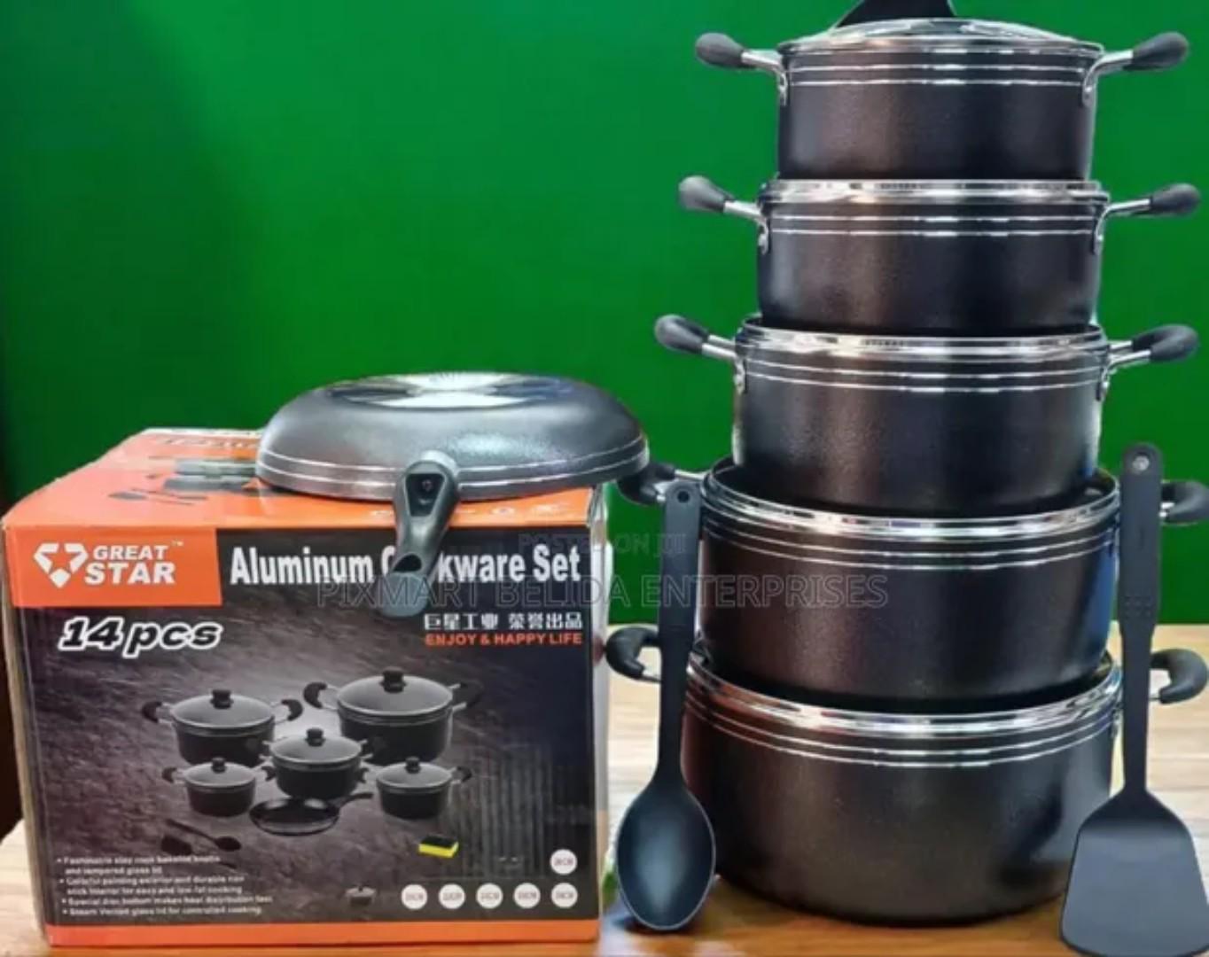 Great star (TC model ) 14 PCs nonstick sufuria cookware set, Heavy Non-Stick Cooking Pot Sufuria With Pan & Cookware Set