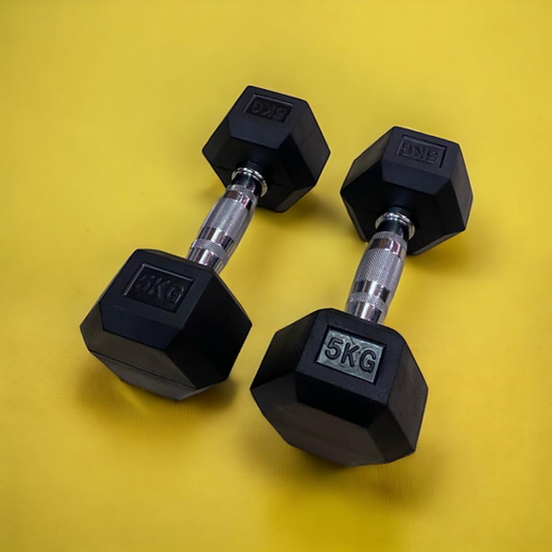 CLEARANCE OFFER 5kg Dumbbells (5 by 5 kg) - Hexagonal Dumbell Body Building Gym/ Home Work Out Weights