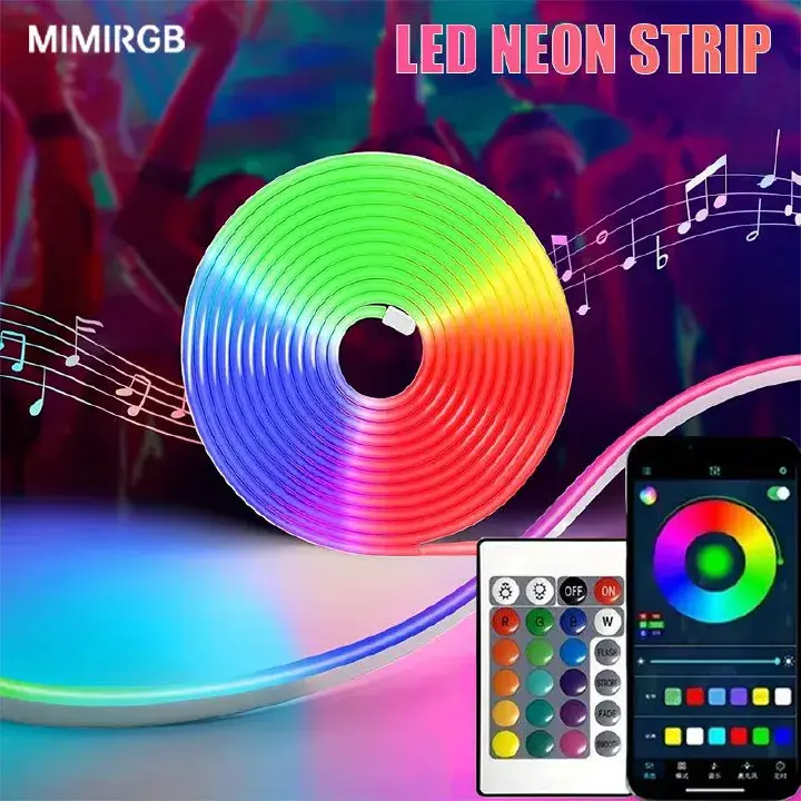 Smart Neon Rope Lights 5 meters RGB LED Strip Lights APP Remote Control Color Changing DIY Flexible Music Sync for home ,room, pool, Gaming Room Decor