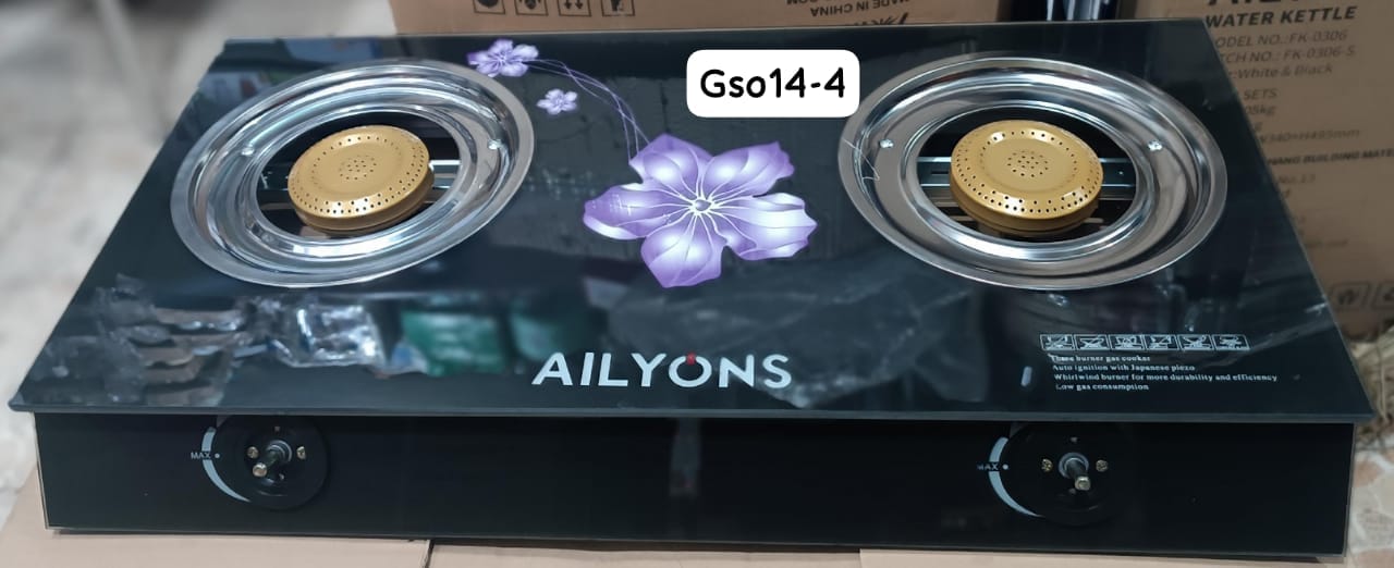 Ailyons 2 Burner Gas Glass Table Top Double Burner Gas Cooker Saving Gas cooker