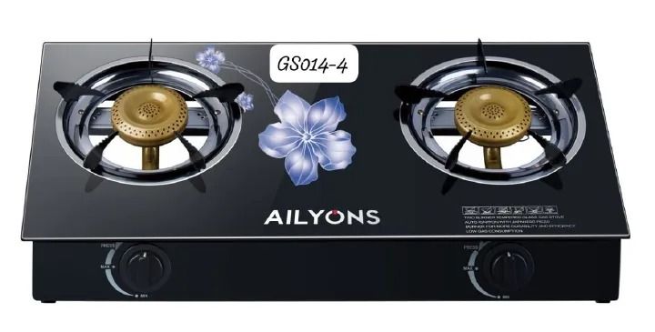 Ailyons 2 Burner Gas Glass Table Top Double Burner Gas Cooker Saving Gas cooker