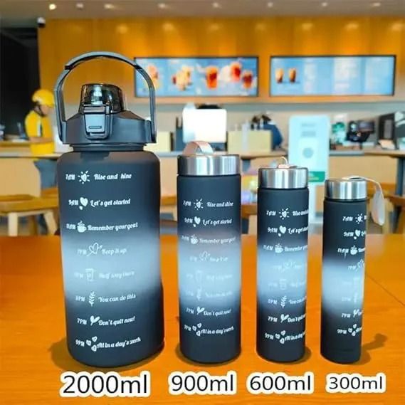 OFFER 4-in-1 Set Water Bottle Motivational Sports Leakproof Bottle capacity 2000ML,900ML,600ML,300ML