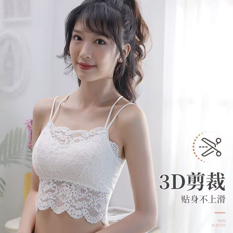 Lace spaghetti strap backless crop top for women, pure and sexy, suitable for outerwear or layering, with built-in bra pads, strapless, available in plus sizes, lightweight and breathable for summer.