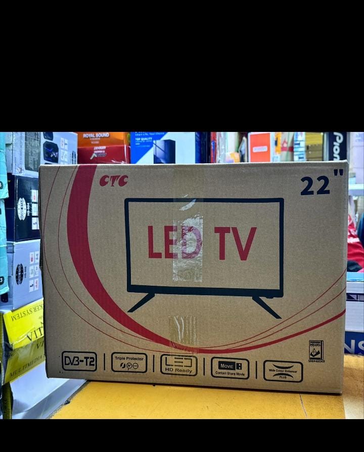 CTC 22-Inch HD Digital LED TV with Built-In Decoder, HDMI, USB Movie, VGA, AC/DC Dual Power, Slim Black Design, Wall Mountable, Energy Saving, 12-Month Warranty