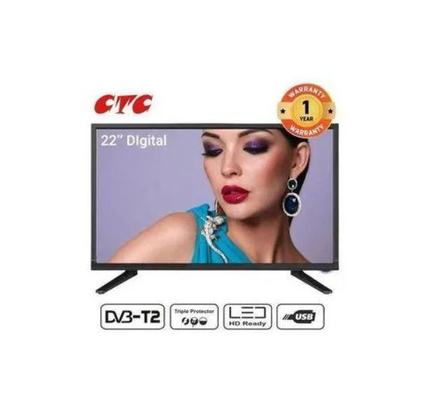 CTC 22-Inch HD Digital LED TV with Built-In Decoder, HDMI, USB Movie, VGA, AC/DC Dual Power, Slim Black Design, Wall Mountable, Energy Saving, 12-Month Warranty
