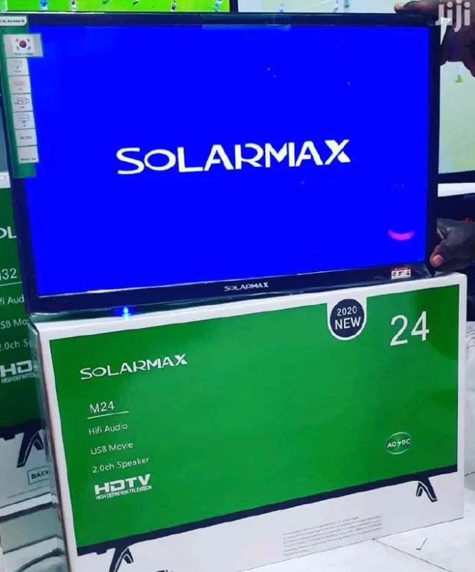 Solarmax 24-Inch HD Digital LED TV with Built-In Decoder, HDMI, USB, VGA, Dual Power AC/DC, Slim Black Frame, Wall Mountable, Energy Efficient, 12-Month Warranty