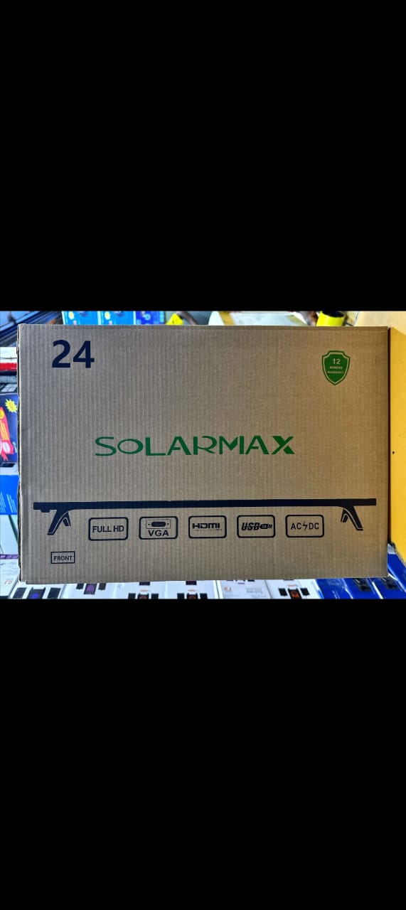 Solarmax 24-Inch HD Digital LED TV with Built-In Decoder, HDMI, USB, VGA, Dual Power AC/DC, Slim Black Frame, Wall Mountable, Energy Efficient, 12-Month Warranty