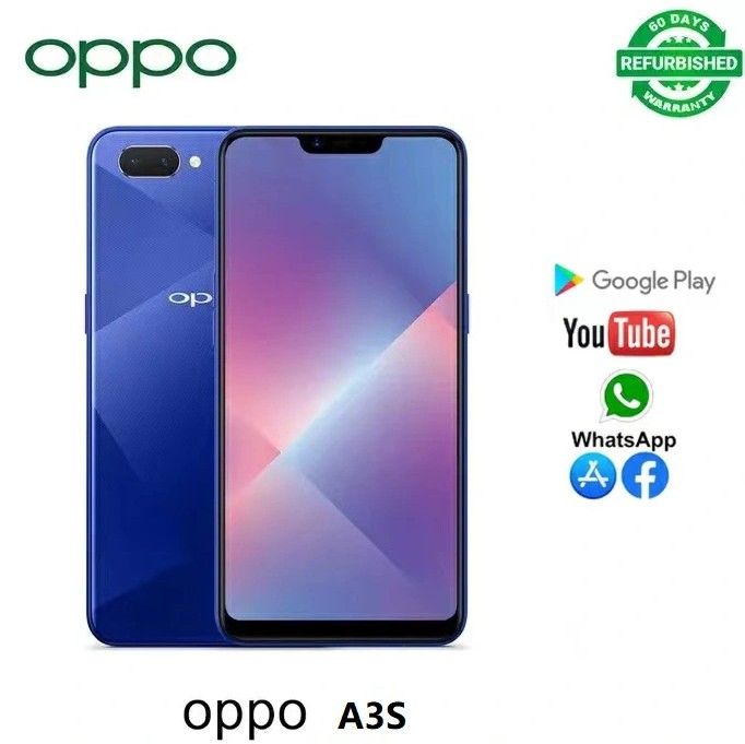 OPPO A3S (REFURBISHED) – 13MP + 2MP DUAL CAMERA | 64GB ROM + 4GB RAM | 4230MAH BATTERY | 6.2" NOTCH DISPLAY | FACE UNLOCK