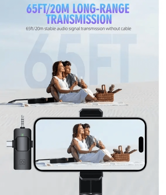 K15 Clip-on Dual Lavalier Wireless Microphone 3-in-1 with Lightning, AUX & Type-C Receiver – Noise Reduction, Dual Mic for iPhone, Android, Camera, Laptop