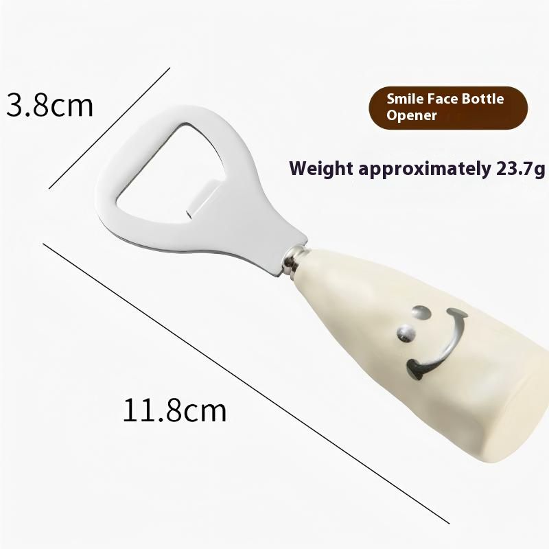 Cute smiley face beer bottle opener plastic handle imitation ceramic handle standing wine bottle driver creative stainless steel open lid