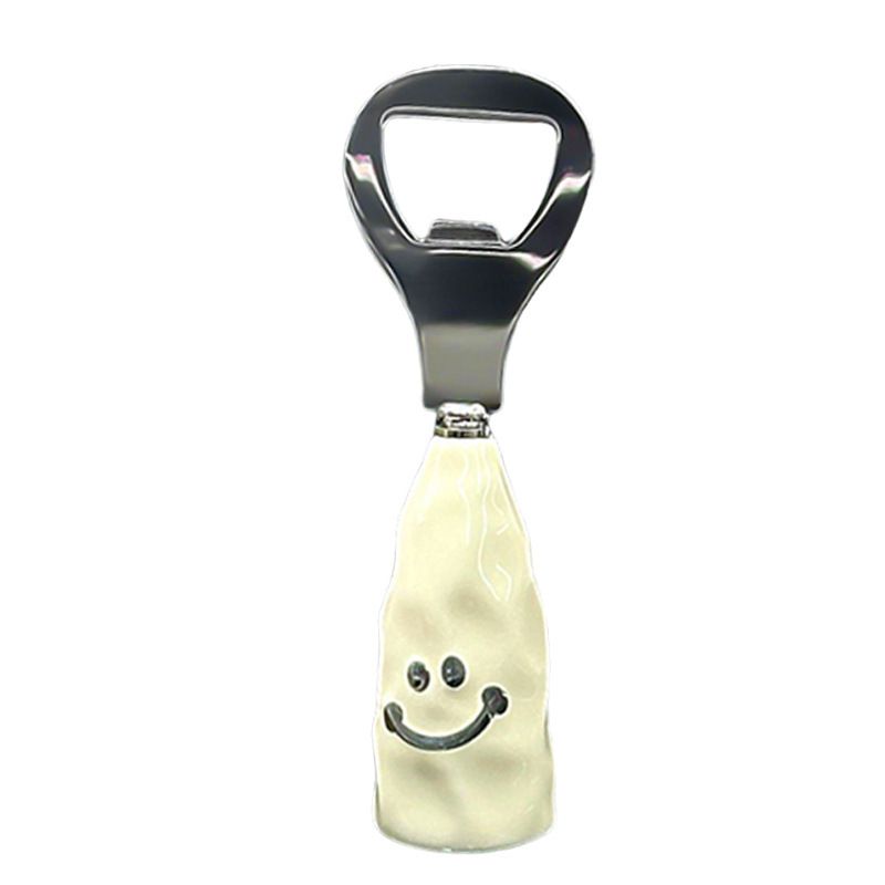 Cute smiley face beer bottle opener plastic handle imitation ceramic handle standing wine bottle driver creative stainless steel open lid