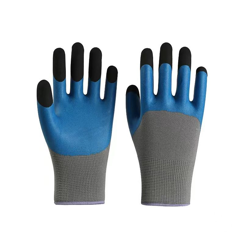 Slip-resistant and wear-resistant dipped rubber protective latex gloves, breathable for construction work and labor protection gloves.