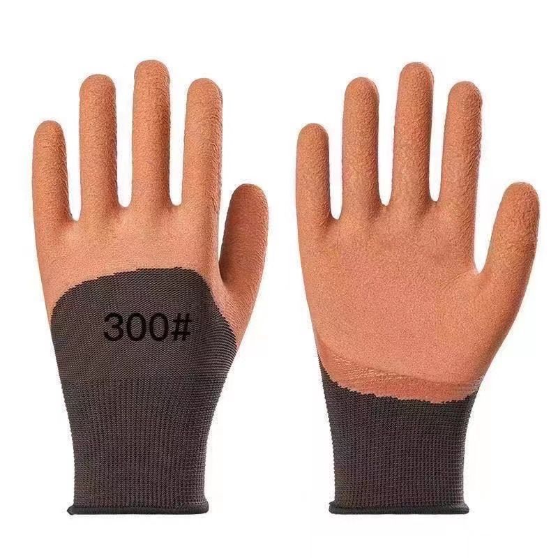Slip-resistant and wear-resistant dipped rubber protective latex gloves, breathable for construction work and labor protection gloves.