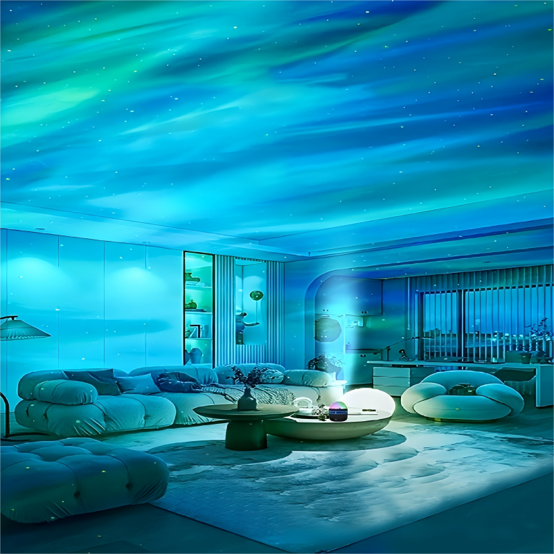 LED starry sky projector, aurora atmosphere light, water ripple spiral cloud mist starry sky light, bedroom night light.