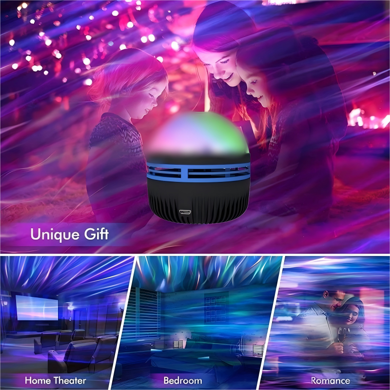 LED starry sky projector, aurora atmosphere light, water ripple spiral cloud mist starry sky light, bedroom night light.