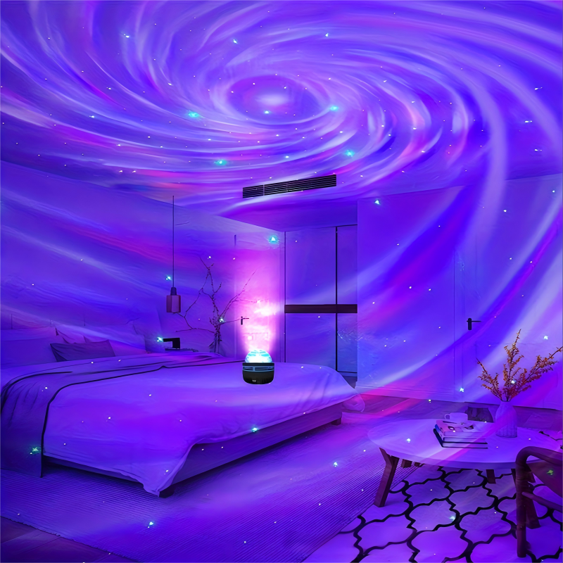 LED starry sky projector, aurora atmosphere light, water ripple spiral cloud mist starry sky light, bedroom night light.