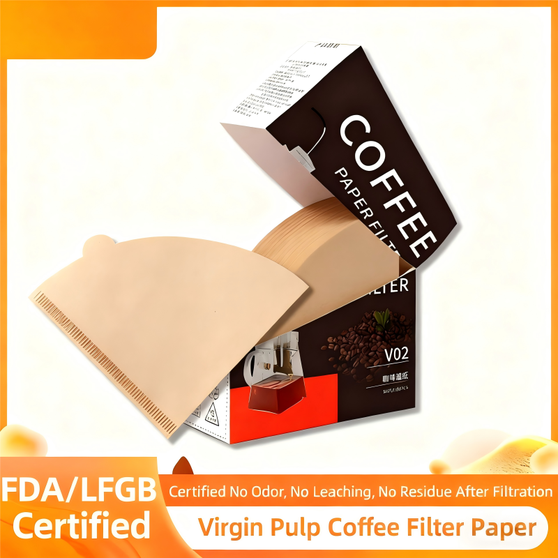 Food-grade coffee filter paper, cone-shaped, for manual pour-over coffee, disposable V02 filter paper for 1-4 people