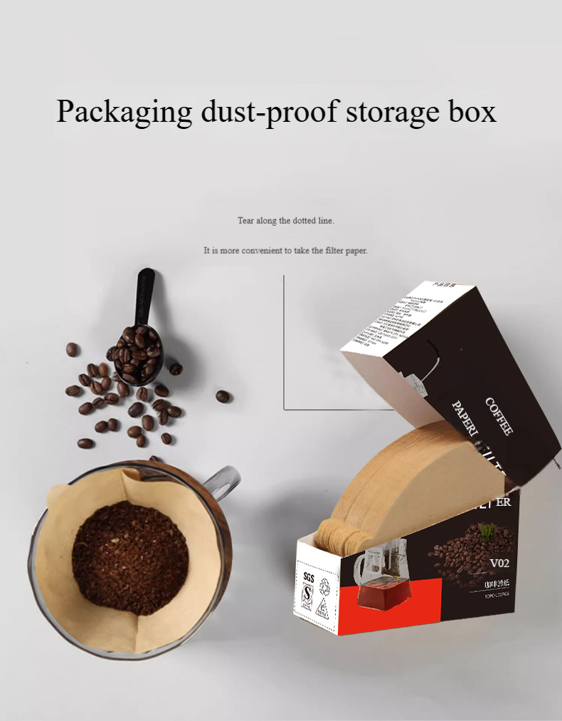 Food-grade coffee filter paper, cone-shaped, for manual pour-over coffee, disposable V02 filter paper for 1-4 people