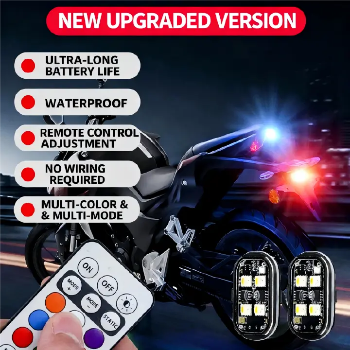 Motorcycle strobe light, car wireless navigation light, LED strobe light without wiring modification, wireless remote control super bright warning light, motorcycle cruise modified airplane light