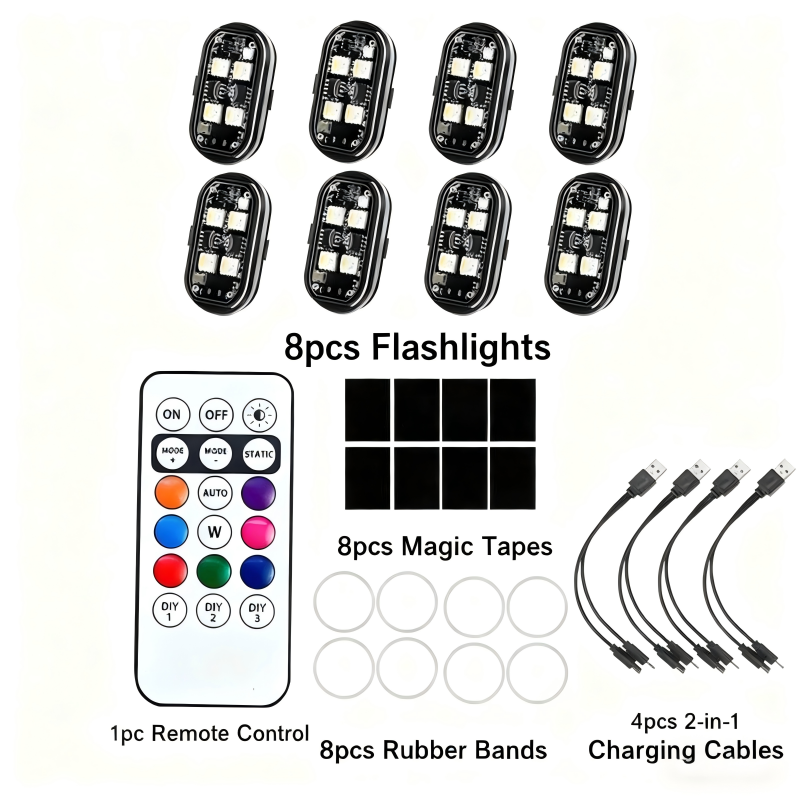 Motorcycle strobe light, car wireless navigation light, LED strobe light without wiring modification, wireless remote control super bright warning light, motorcycle cruise modified airplane light