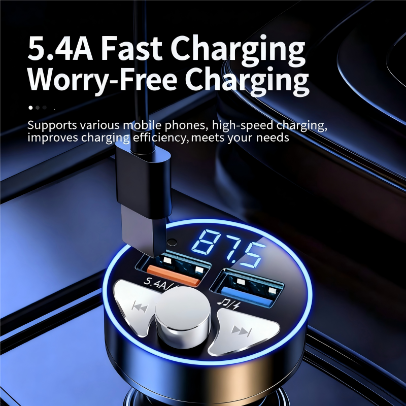 In-car Bluetooth receiver with lossless sound quality MP3 player, super fast car charger, upgrade older cars to Bluetooth 5.0 for hands-free calls, LED digital display FM transmitter