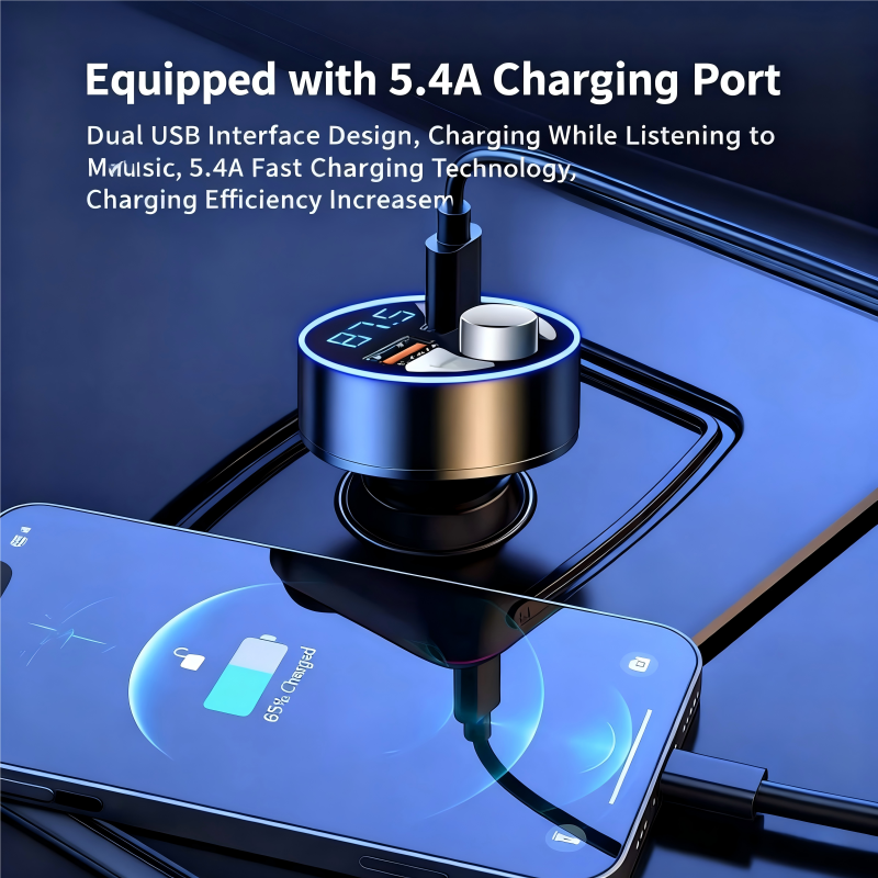 In-car Bluetooth receiver with lossless sound quality MP3 player, super fast car charger, upgrade older cars to Bluetooth 5.0 for hands-free calls, LED digital display FM transmitter