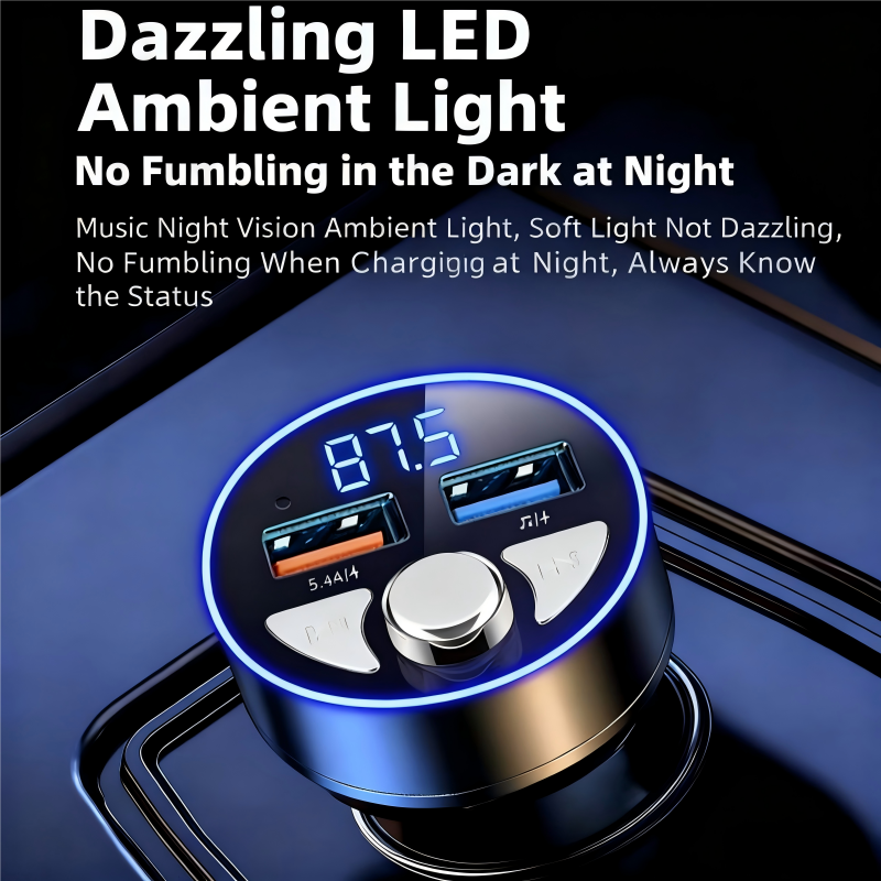 In-car Bluetooth receiver with lossless sound quality MP3 player, super fast car charger, upgrade older cars to Bluetooth 5.0 for hands-free calls, LED digital display FM transmitter