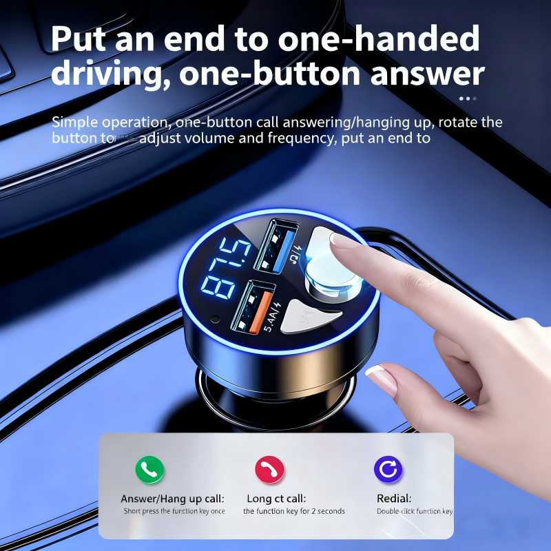 In-car Bluetooth receiver with lossless sound quality MP3 player, super fast car charger, upgrade older cars to Bluetooth 5.0 for hands-free calls, LED digital display FM transmitter