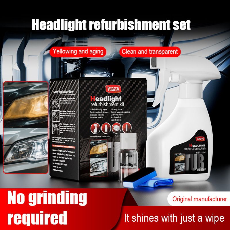 2PCS Car Headlight Renovation and Restoration Liquid, Headlight Coating Solution, Yellowing Removal, No-Sanding, Atomized Cleaning Agent, Polishing Kit