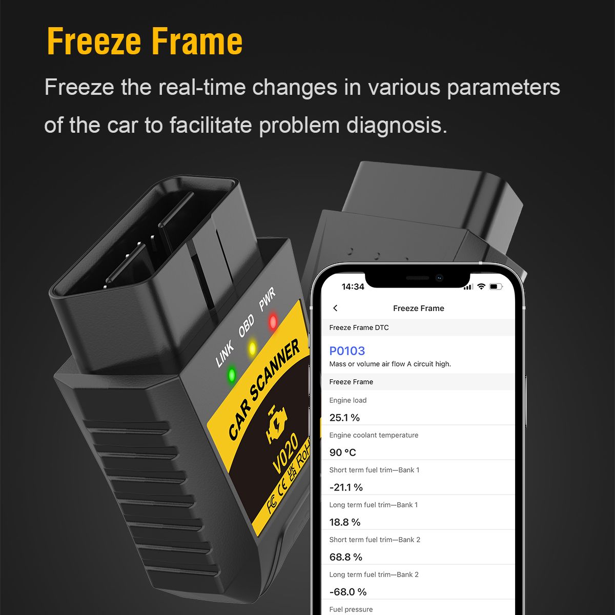Car Engine Automatic Diagnostic Scanner Tool Bluetooth OBD2 Fault Detector V020 Mini OBDII Diagnostic Bluetooth Device OBD2 Car Code Reader Scanner Compatible with Windows and Android  and iOS