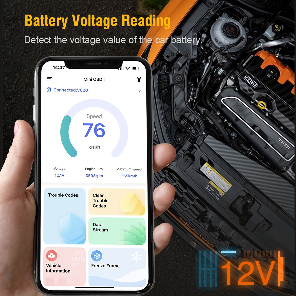 Car Engine Automatic Diagnostic Scanner Tool Bluetooth OBD2 Fault Detector V020 Mini OBDII Diagnostic Bluetooth Device OBD2 Car Code Reader Scanner Compatible with Windows and Android  and iOS