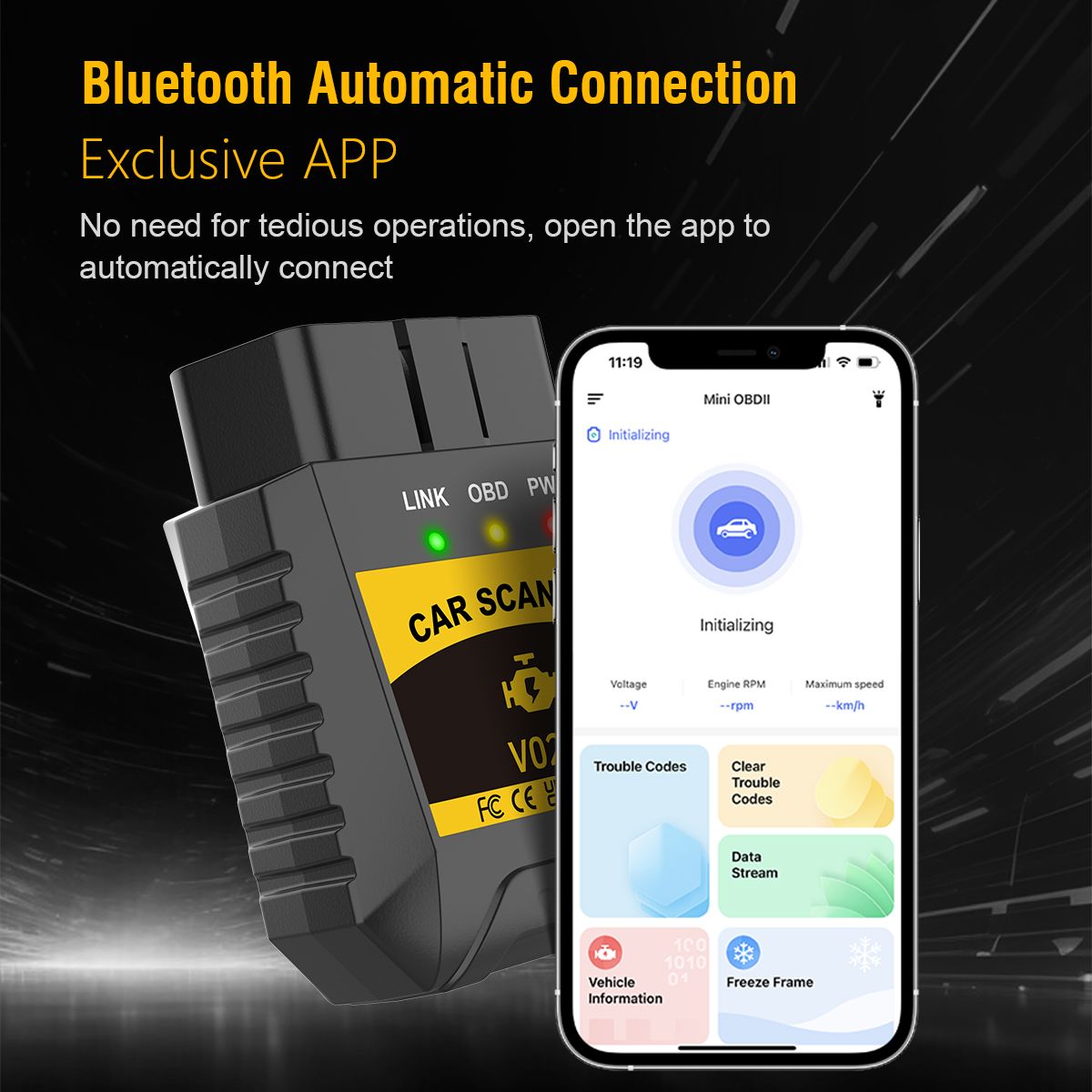 Car Engine Automatic Diagnostic Scanner Tool Bluetooth OBD2 Fault Detector V020 Mini OBDII Diagnostic Bluetooth Device OBD2 Car Code Reader Scanner Compatible with Windows and Android  and iOS