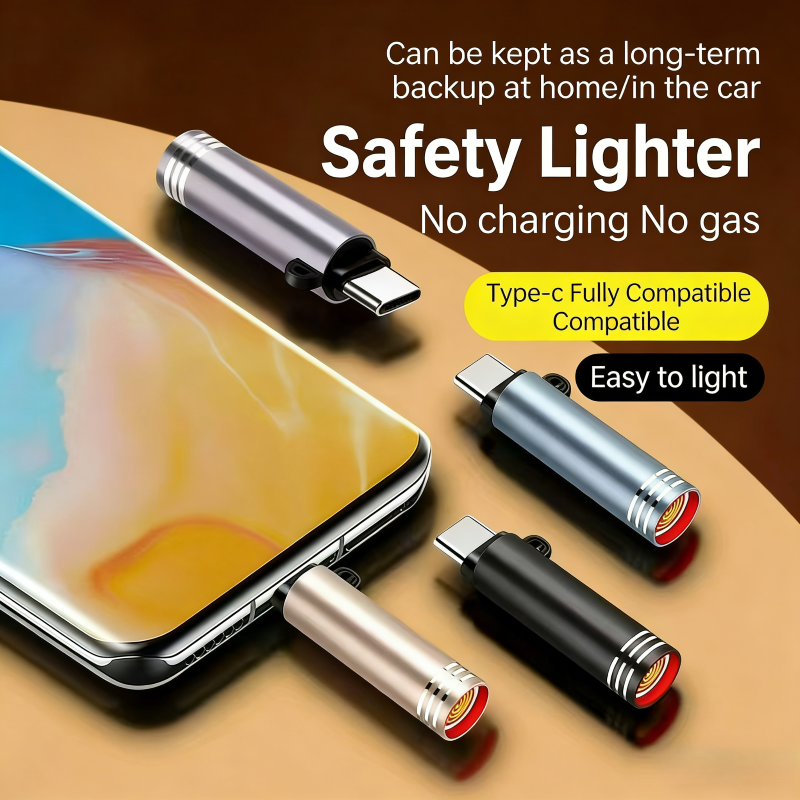 Type C phone cigarette lighter, plug and play, no need to inflate, no need to add fuel, portable mini cigarette lighter, high-temperature resistant