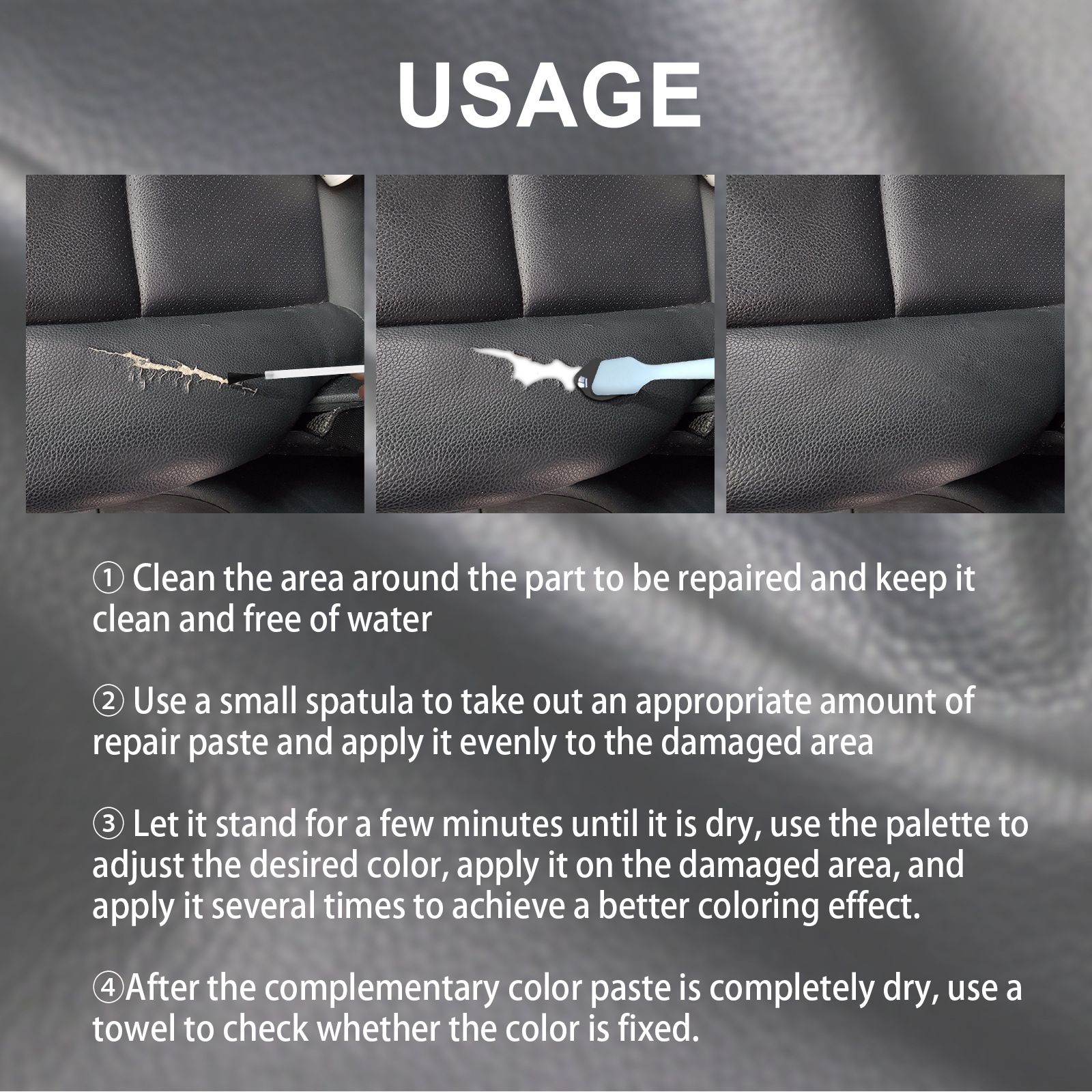 Leather color patch, scratch cream, leather clothing, scratches, cracks, leather repair, car leather, seat leather repair Accessory set is included