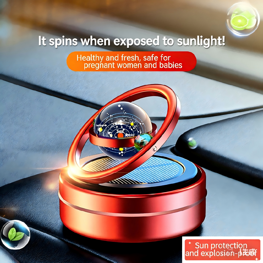 Star Planet Solar Car Air Freshener Aluminum Double Ring Floating Rotating Ornament
