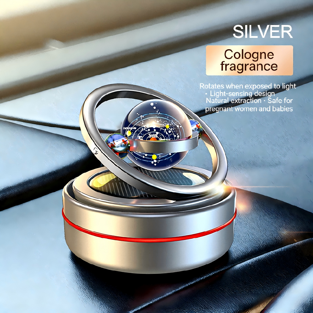 Star Planet Solar Car Air Freshener Aluminum Double Ring Floating Rotating Ornament