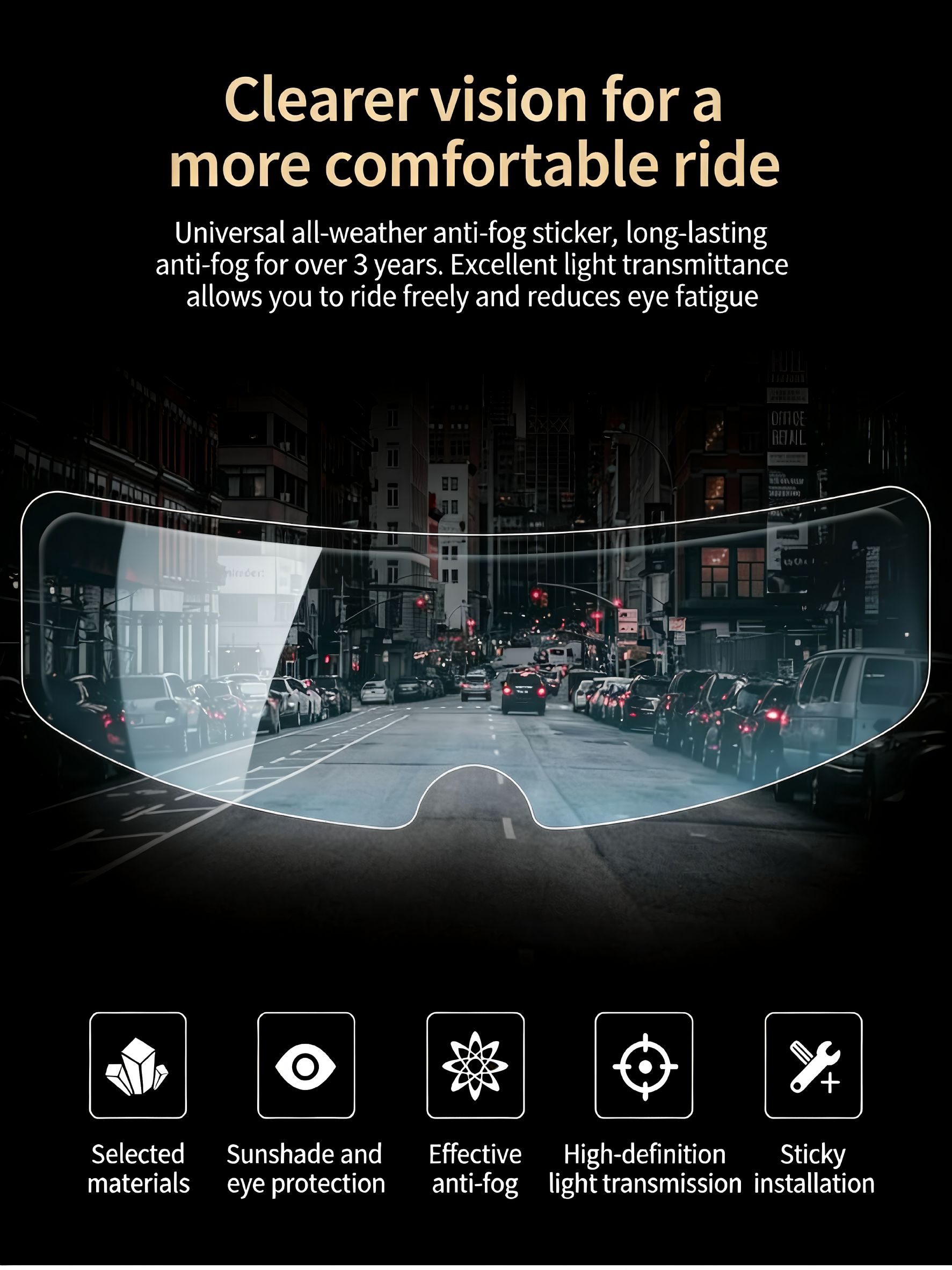 High-definition rainproof and anti-fog visor film for motorcycle and electric bike helmets, universal waterproof and anti-fog protective film for riding safety helmets