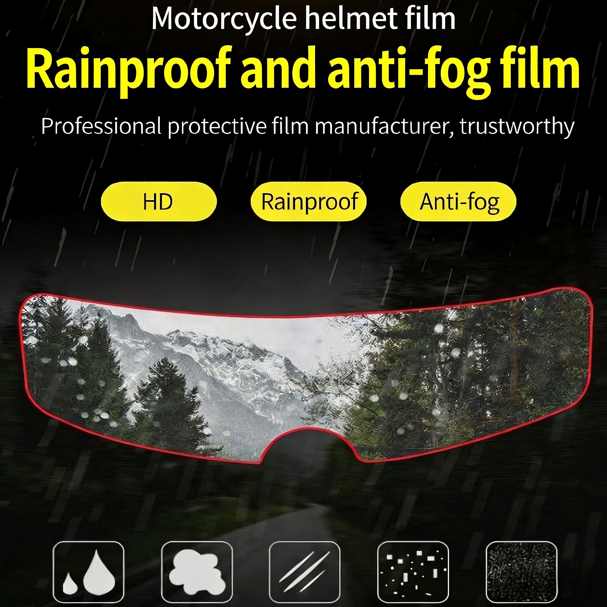 High-definition rainproof and anti-fog visor film for motorcycle and electric bike helmets, universal waterproof and anti-fog protective film for riding safety helmets