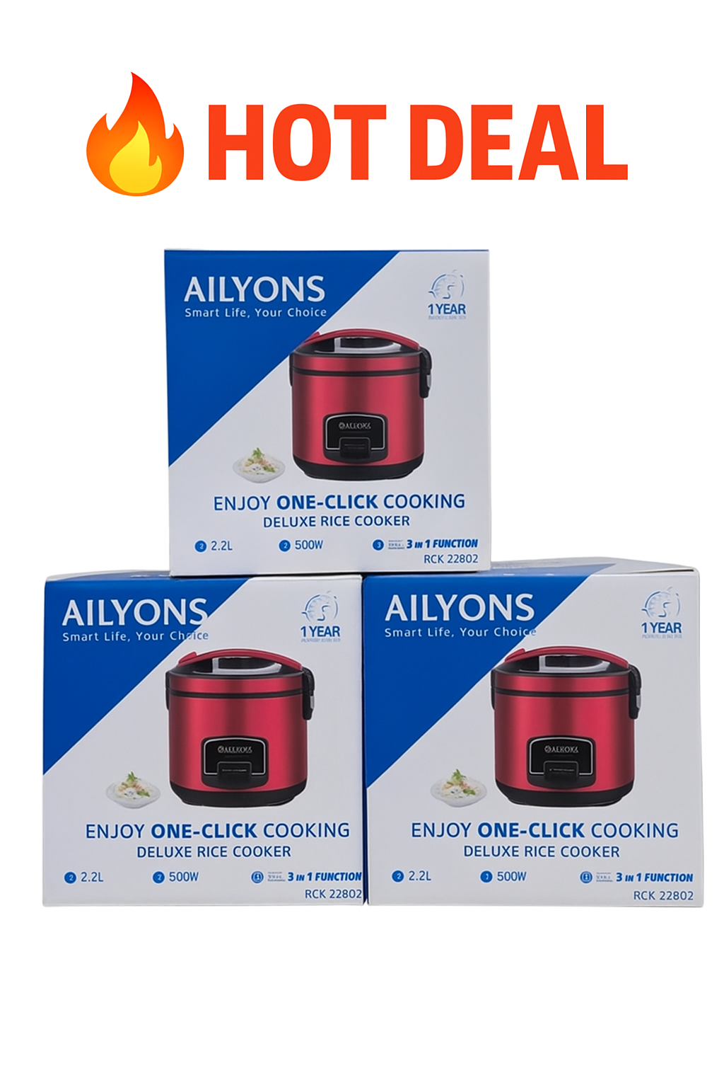 Best price for 🔥 Ailyons 2.2L Deluxe Rice Cooker 🍚 – 900W | One-Click ...