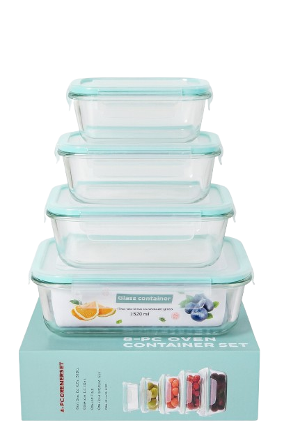🧊 4-Piece Borosilicate Glass Food Storage Container Set – Airtight, Leakproof, Oven & Microwave Safe – Multi-Size Stackable Meal Prep Boxes with Lock Lids