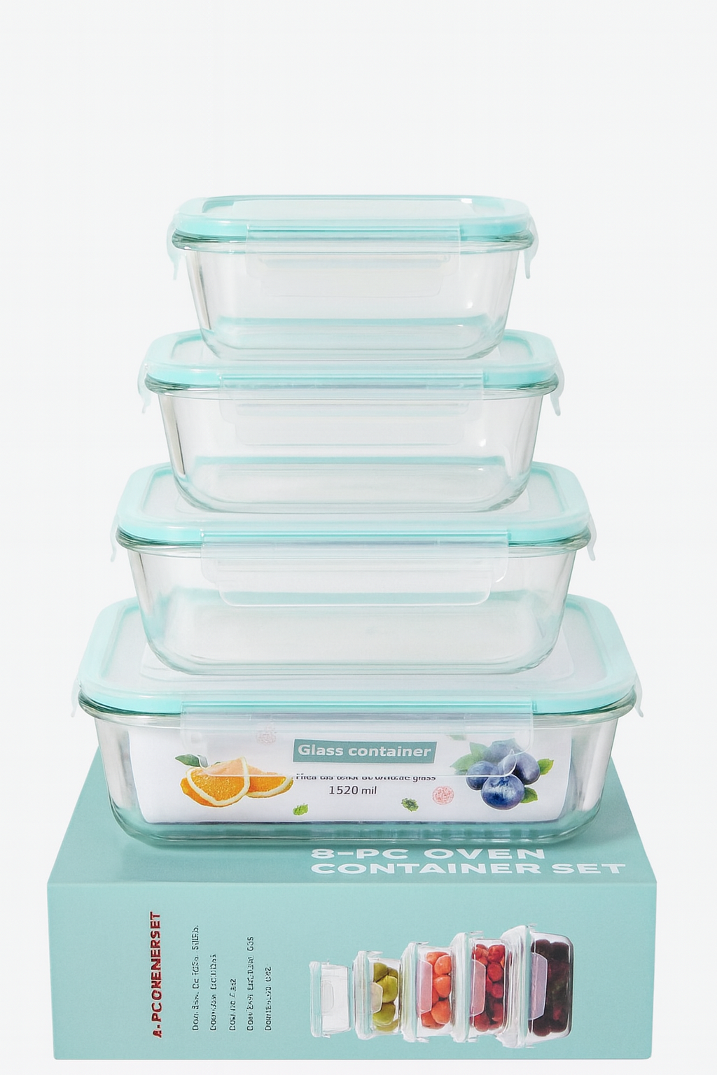 🧊 4-Piece Borosilicate Glass Food Storage Container Set – Airtight, Leakproof, Oven & Microwave Safe – Multi-Size Stackable Meal Prep Boxes with Lock Lids