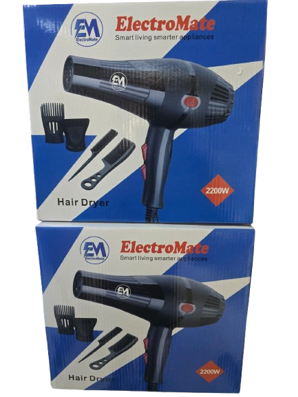 🔥 ElectroMate 2200W Professional Hair Dryer – Powerful Blow Dryer with Nozzles & Styling Combs
