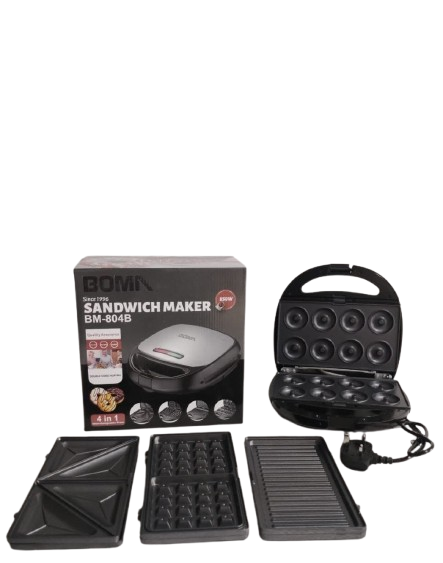 🥪 BOMA 4-in-1 Sandwich Maker BM-804B – 850W Power, Interchangeable Plates for Sandwiches, Waffles, Grill & Donuts – Non-Stick, Easy to Clean, Multi-Purpose Breakfast & Snack Maker