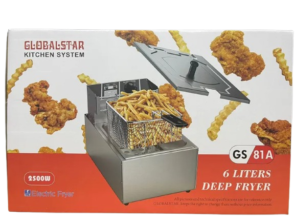 Globalstar 6L Single Deep Fryer – 2500W Electric Fryer with Temperature Control – Stainless Steel Commercial & Home Use for Fries, Chicken, Snacks – Model GS-81A